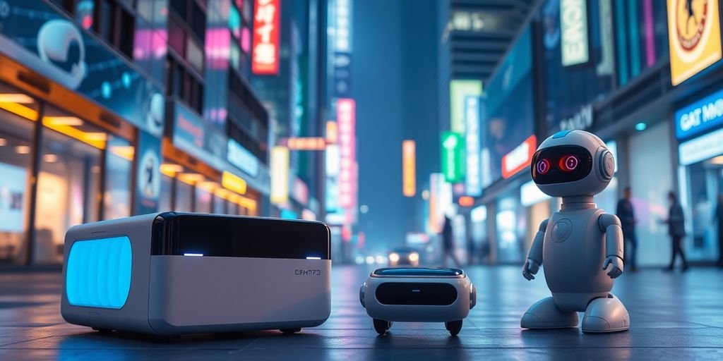 Futuristic gadgets in a modern urban environment, 2025.