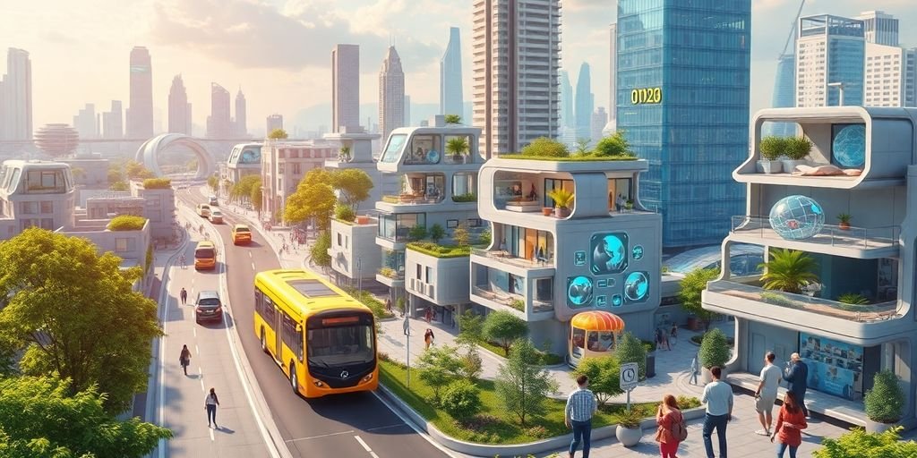 Futuristic city with advanced tech and lively daily activities.
